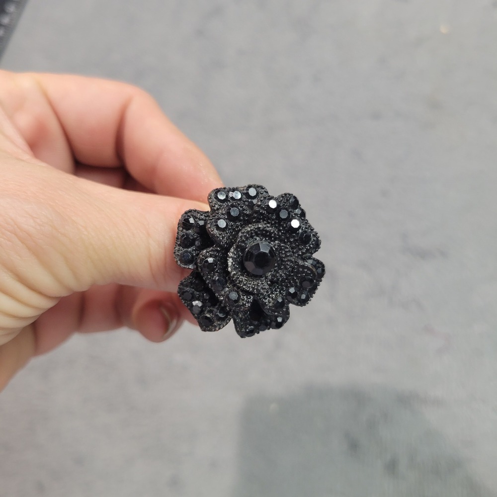 Ring Womens 7 Black Rose Crystal Flower Statement Gothic Cocktail‎ Ring Gothic